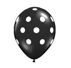 Латексна кулька Gemar 12″ Чорна кулька у білий горох (5 ст) (25шт)
