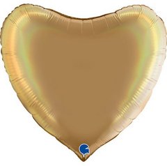 Фольгированный шар Grabo 36” Сердце Голографический платиновый Шампанское