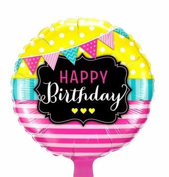 Фольгована кулька 18&rdquo; круг Happy Birthday жовто-рожевий Китай