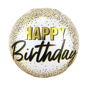 Фольгована кулька 18" круг HAPPY BIRTHDAY білий з золотим конфетті Китай