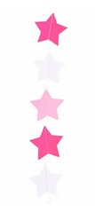Гірлянда картон пласка Малинові, рожеві і білі зірки 1,2 м