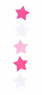 Гирлянда картон плоская Малиновые, розовые и белые звезды 1,2 м