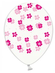 Латексна кулька Belbal 12" Рожеві квіти на прозорому (1 шт)