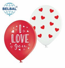 Латексна кулька Belbal 12” "I love you" + червоні серця на білому (25 шт)