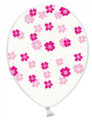 Латексный шар Belbal 12" Розовые цветы на прозрачном (1 шт)