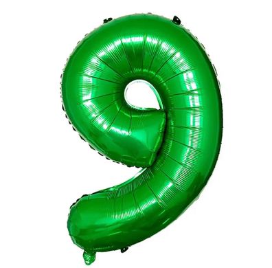 Фольгована кулька цифра «9» зелена 32” під гелій в уп. (Китай)