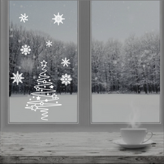 Наклейка на окно Ёлка и снежинки