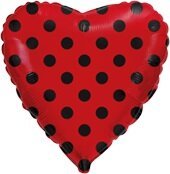 Фольгированный шар Flexmetal 18” сердце красное в чёрную точку