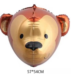 Фольгированный шар Большая фигура Голова обезьяны 4D коричневая 57*54 см (Китай)