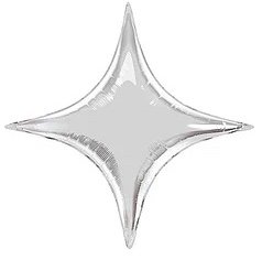 Фольгированный шар 26" (65 см) Звезда 4х-конечная Серебро (Китай)