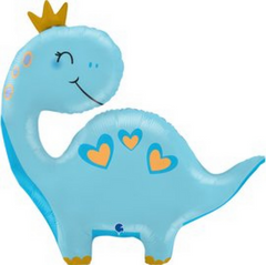 Фольгированный шар Grabo Большая фигура Голубой Динозавр с Короной 28" УП