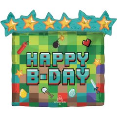 Фольгированный шар Anagram Большая фигура HAPPY B-DAY Пиксельная вечеринка