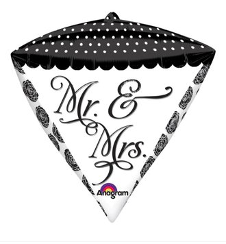 Фольгированный шар Anagram 24” Алмаз черно белый mr & mrs