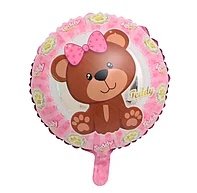 Фольгированный шар 18” круг розовы Тедди с бантиком Китай