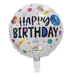 Фольгована кулька 18" круг Happy Birthday космос на білому тлі Китай