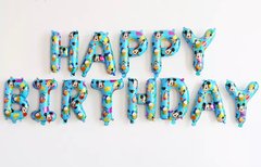 Фольгована кулька Напис "Happy Birthday" Міккі Маус блакитний 16" (40см) (Китай)