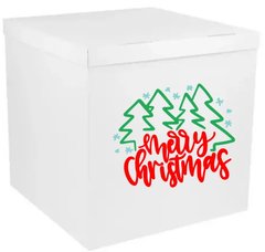 Наклейка Merry Christmas Ялинки та сніжинки на коробку НР (45х50 см) + монтажка
