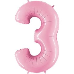 Фольгированный шар Grabo цифра «3» Розовый Пастель 40" в уп