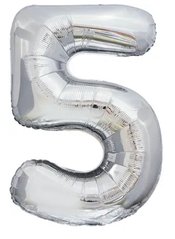 Фольгована кулька цифра «5» Срібло 76 см Під гелій в уп. (Китай)