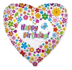 Фольгированный шар Flexmetal 18” сердце Happy birthday в цветах