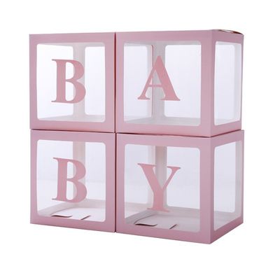 Набір коробок 30*30*30см рожеві грані 4шт (+ наклейка baby)
