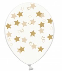 Латексна кулька Belbal 12” Золоті зірки на прозорому (1 шт)
