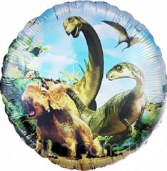Фольгированный шар 18” Круг с динозаврами Китай