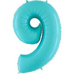 Фольгированный шар Grabo цифра «9» Голубой Пастель 40" в уп