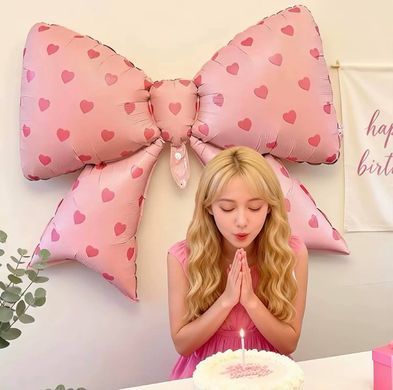 Фольгована кулька Велика фігура Бант червоний із СЕРДЕЧКАМИ білими 98х76см (Китай)
