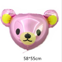Фольгована кулька Велика фігура Голова ведмедя 4D рожева 58*55 см (Китай)