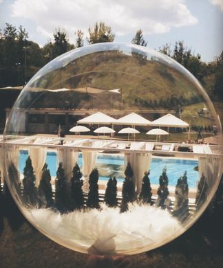Воздушный шар Сфера Bubbles (баблс) прозрачная 18” (45 см) в синей упаковке, растянутый (Китай)