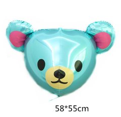 Фольгована кулька Велика фігура Голова ведмедя 4D блакитна 58*55 см (Китай)