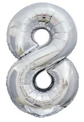 Фольгована кулька цифра «8» Срібло 76 см Під гелій в уп. (Китай)