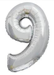 Фольгована кулька цифра «9» Срібло 76 см Під гелій в уп. (Китай)