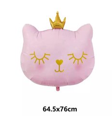 Фольгированный шар Большая фигура голова кошки с короной розовая (Китай)