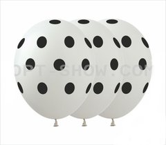 Латексна кулька Gemar 12" Горох чорний на білому (100 шт)