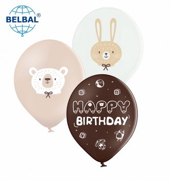 Латексна кулька Belbal 12" Ведмедик, зайка, Happy birthday (25 шт)