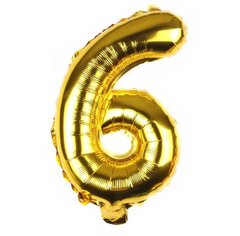 Фольгированный шар цифра «6» Золото 16" (Китай)