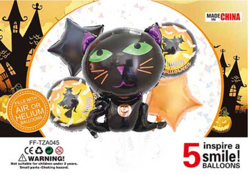Набор из шаров "Halloween черный кот" (5 шт) Китай в уп.