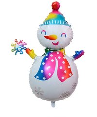 Фольгована кулька Міні фігура Сніговик у райдужній шапці та шарфі (Китай)