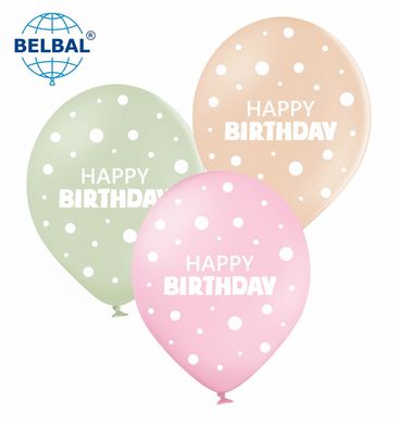 Латексный шар Belbal 12" "Happy Birthday" горошек, микс (25 шт)