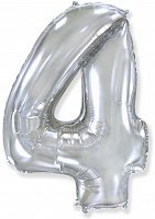 Фольгированный шар Flexmetal цифра «4» Серебро 32"