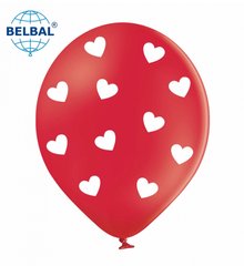 Латексна кулька Belbal 12" Серця білі на червоному (1 шт)