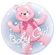 Повітряна кулька Сфера Bubbles (баблс) 24” Прозора з рожевим ведмедиком усередині Baby girl (60 см) (Китай)