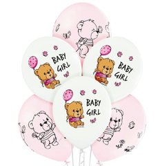 Латексна кулька Belbal 12" Baby Girl Ведмедик на білому та рожевому (50 шт)