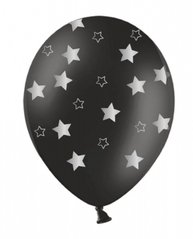 12” кулька срібні зірки на чорному (b105) 1 шт