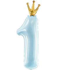 Фольгированный шар цифра «1» с короной Голубая в уп. (Китай)