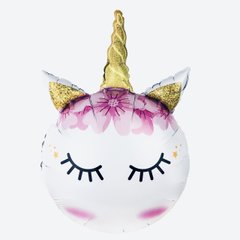 Фольгированный шар Большая фигура Единорог с закрытыми глазами с золотым рогом 80*60 см (32”) (Китай)