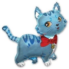 Фольгована кулька Flexmetal Міні фігура кішка з шарфом блакитна