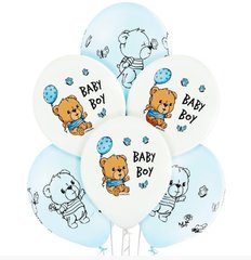 Латексна кулька Belbal 12" Baby Boy Ведмедик на білому та блакитному (50 шт)